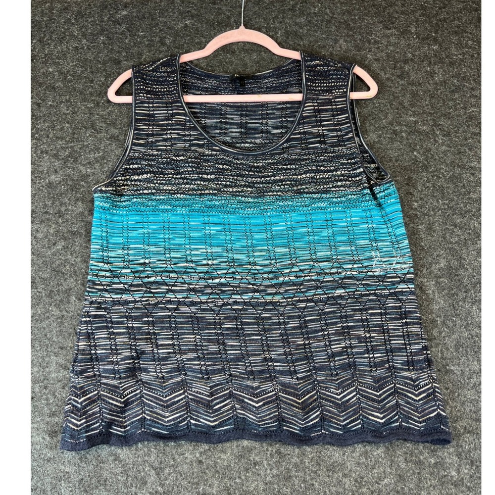 Vintage 90s Escada Wool Knit Tank Top Womens 42 Blue Patterned Sleeveless Shell